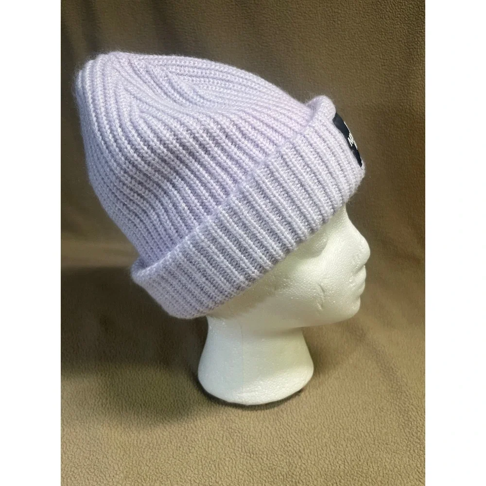 The North Face Kids Beanie Hat Lavender Purple Ribbed Knit Cuffed Logo‎ One Size